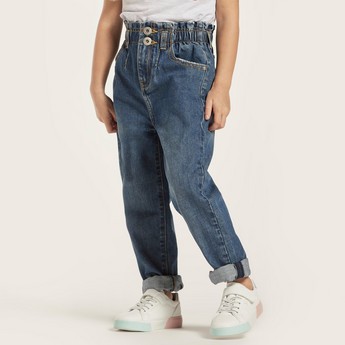 Juniors Solid Denim Jeans with Pockets and Elasticised Waist