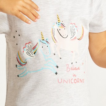 Juniors Unicorn Print Dress with Round Neck and Short Sleeves