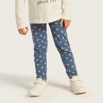 Juniors All-Over Heart Print Leggings with Elasticated Waistband