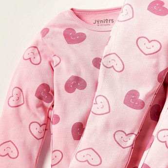 Juniors Heart Print Long Sleeve T-shirt and Pyjama Set