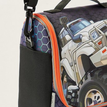 SHOUT Car Print Lunch Bag with Detachable Strap and Zip Closure