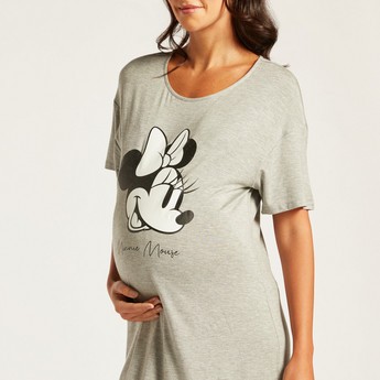 Love Mum Minnie Mouse Print Maternity Dress with Short Sleeves