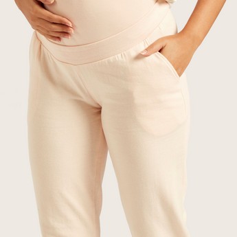 Love Mum Solid Knit Joggers with Elasticated Waistband