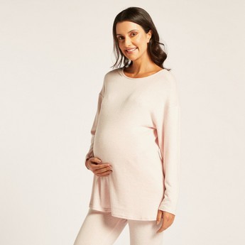 Love Mum Maternity Solid Longline T-shirt and Pants Set