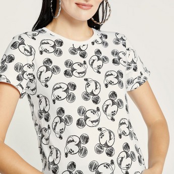 Love Mum All-Over Mickey Mouse Print Maternity T-shirt with Short Sleeves