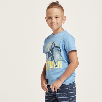 Batman Print T-shirt with Striped Shorts