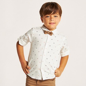 Juniors Printed Shirt with Shorts and Bow Tie