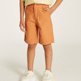 Juniors Solid Mid-Rise Shorts with Button Closure and Pockets