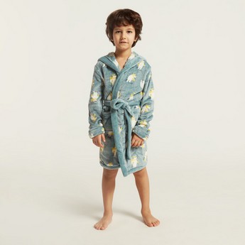 Juniors All-Over Printed Bathrobe with Long Sleeves and Pockets