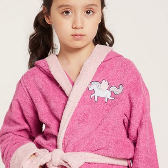 Juniors Unicorn Print Bathrobe with Long Sleeves and Pockets