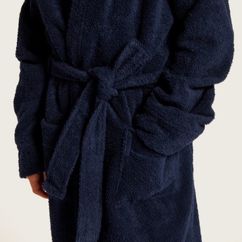 Juniors Textured Long Sleeves Bathrobe with Hood and Tie-Up Belt