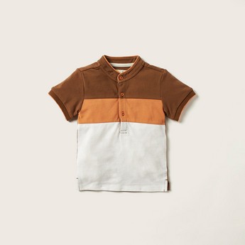 Juniors Colourblock T-shirt with Mandarin Collar and Shorts Set