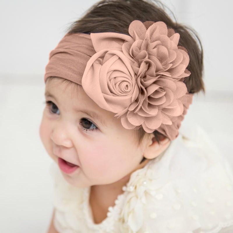 Kids Headwear Soft Stretch Satin Flower Headband Wide Knot Nylon Twill Wraps Turban Girls Headwear Photo Props