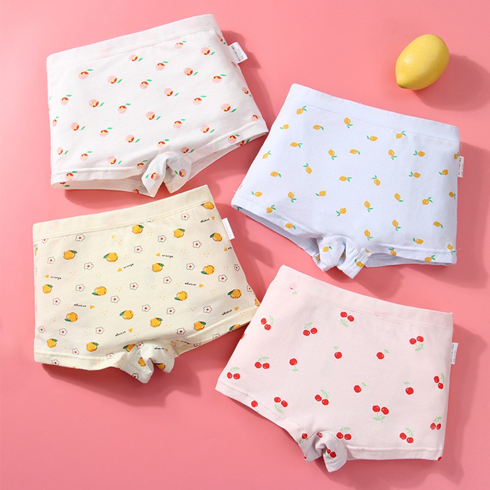 Girls Panties Kids Underwear Cotton Children Briefs Trellis Stripes Cute Cartoon Short Red 4pcs/lot