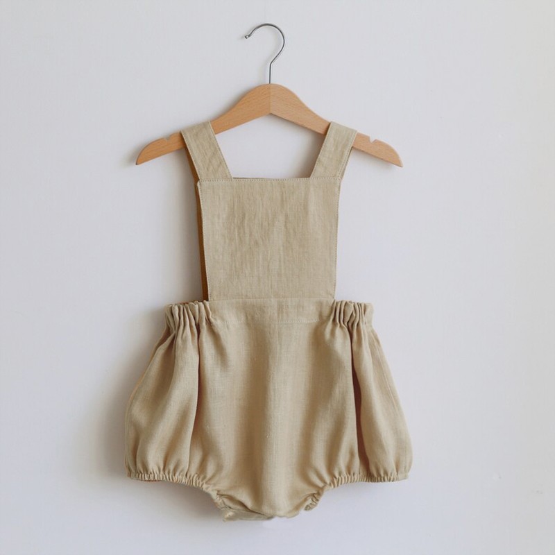 Newborn Baby Boy Girl Romper for 0-2Y Summer Cotton Linen Baby Jumpsuit Plaid Sleeveless Backless Solid Baby Outfits Clothes