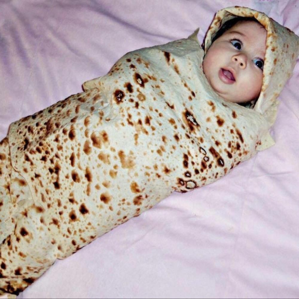 1 Set Burrito Flour Tortilla Baby Blanket Swaddle 100% Cotton Fleece Blanket Sleeping Swaddle Wrap Baby Sleep Cap