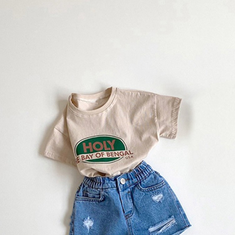 Letter T-shirt Baby Kids Boys Girls Children Cotton Casual Short Sleeve Tops Toddler Summer Fashion Soft Print Clothes