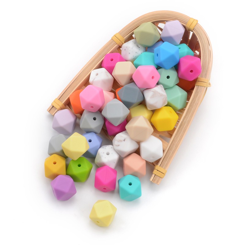 luvka 10pcs Silicone Beads Food Grade 14mm Hexagon Baby Teether Baby Teething Toy BPA Free Pendant Pacifier Pendant DIY