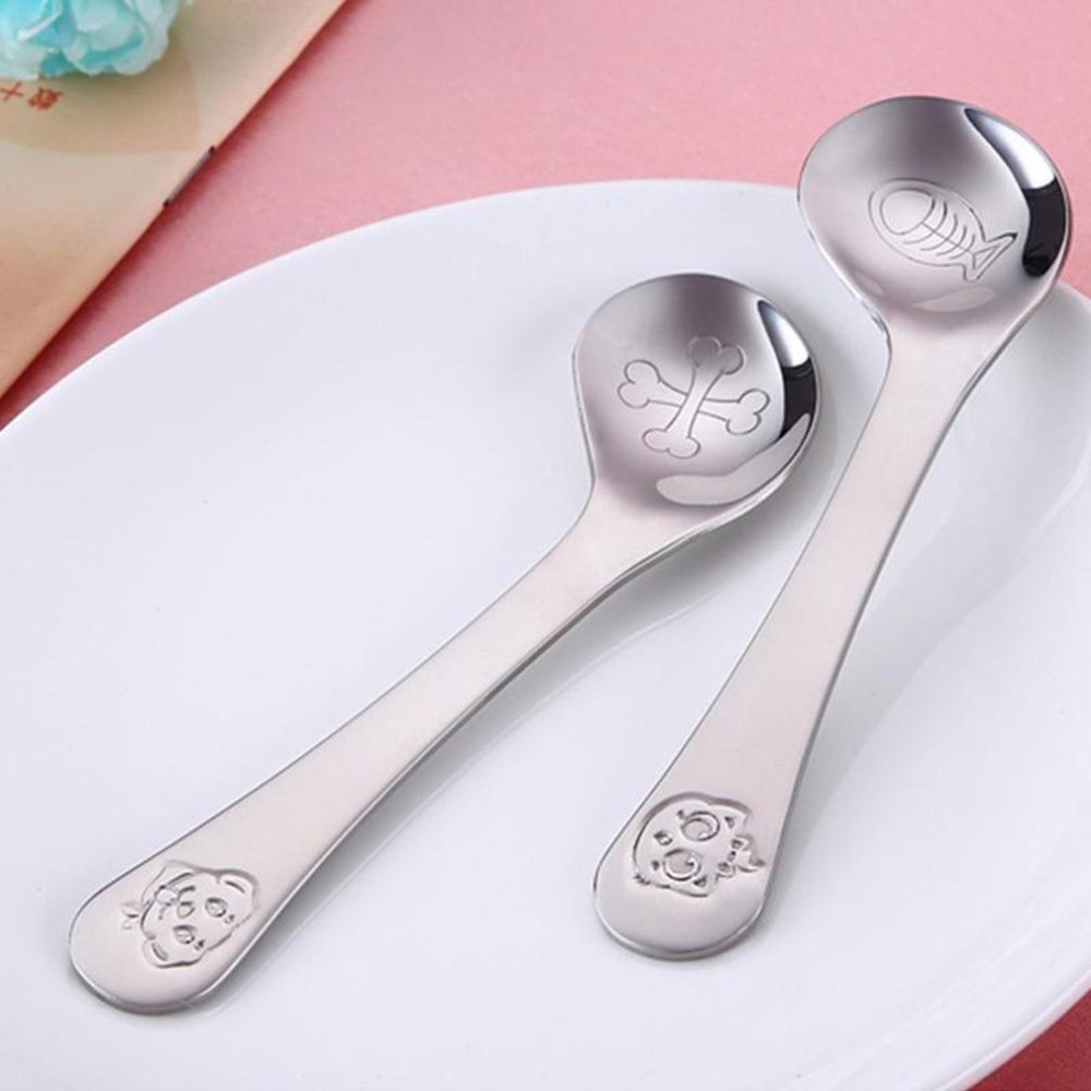 Children Feeding Spoon New Style Baby Infant Safe Spoon Stainless Steel Quality Spoon Curved Spoon Baby Exercise Tableware