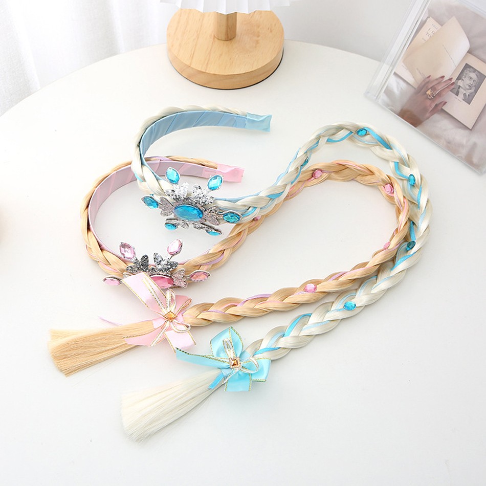 Little Girls Blonde Cosplay Weaving Princess Braid Tangled Rapunzel Headband Hair Elsa Accessories Girl Wig