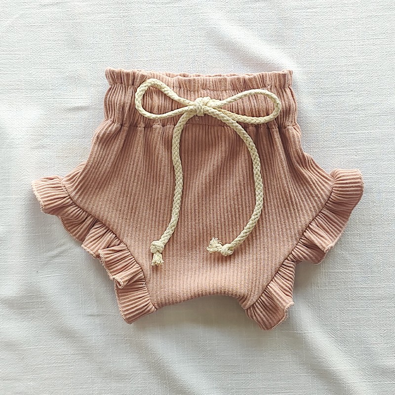 2022 Fashion Solid Color Ribbed Cotton Waffle Shorts For Baby Boys Girls Summer Clothes With Tight Belt Lace Children Short Pant