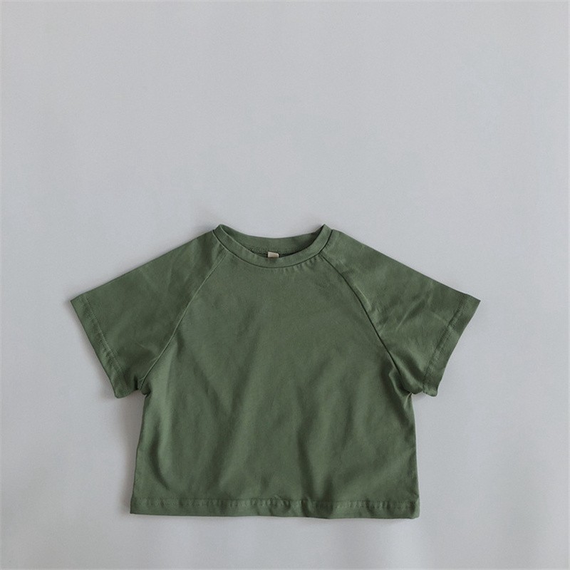 Summer Kids T-shirt Fashion Solid Girls Tees Short Sleeve Cotton Boys Tops Korean Casual Children's Clothing For 1-8Y