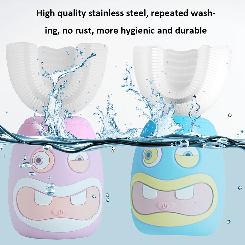 Children's Electric Sonic Toothbrush Silicone Cartoon Rabbit Pattern U-shaped Toothbrush Waterproof Automatic Oral Cleaning Tool