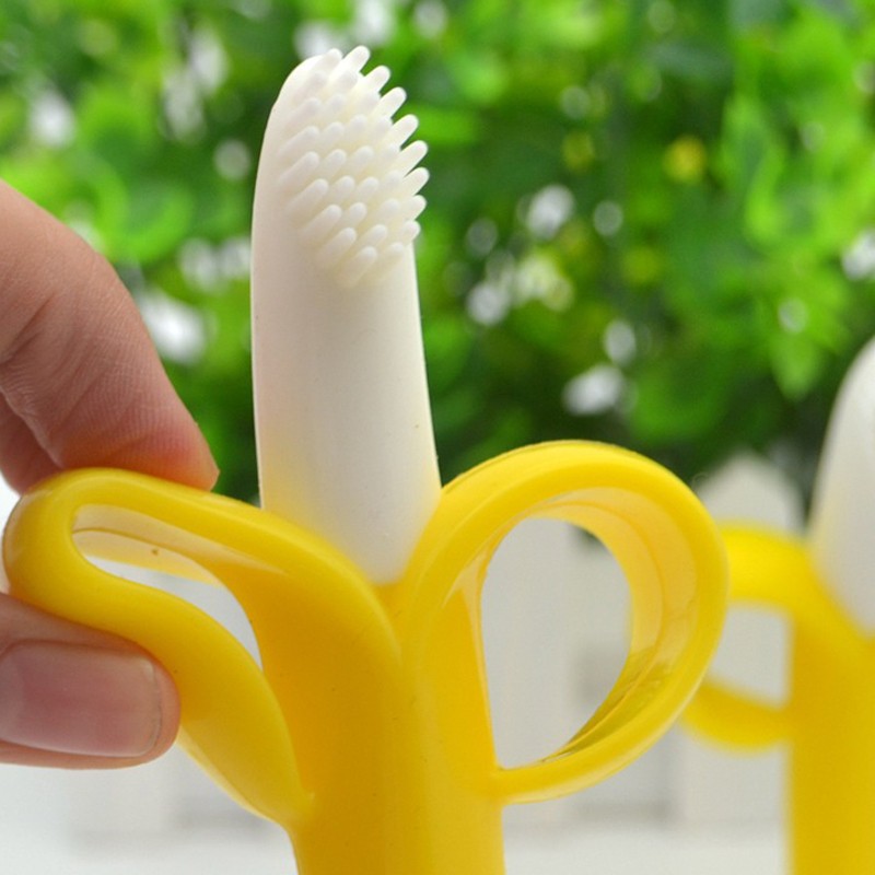 Baby Silicone Training Toothbrush BPA Free Banana Shape Safe Bite Teether Chew Toys Teething Ring Gift for Baby Infant Chew