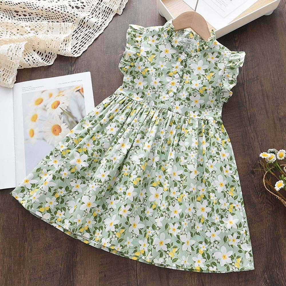 Keelorn Kids Clothing Girls Dress 2022 Girls Summer Cotton Dresses Outfits Flower Casual Dresses Sweet Toddler Girl Pink Clothes