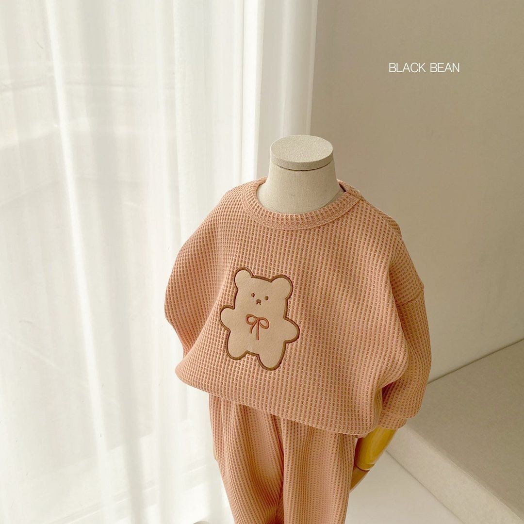 2022 New Children's Casual Clothes Set Boys Girls Bear Sweatshirt + Pants 2 Pieces Suit Solid Color Cotton Kids Baby Clothes