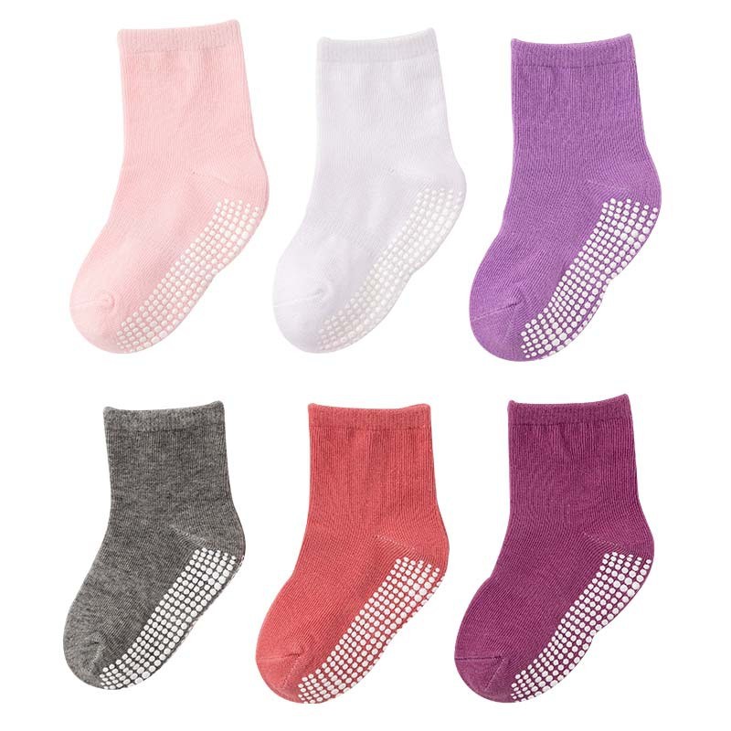 6 Pairs Set 0-7Years Cotton Boys Girls Infant Baby Kids Children Baby Non-slip Grips Socks Autumn Winter Spring Summer