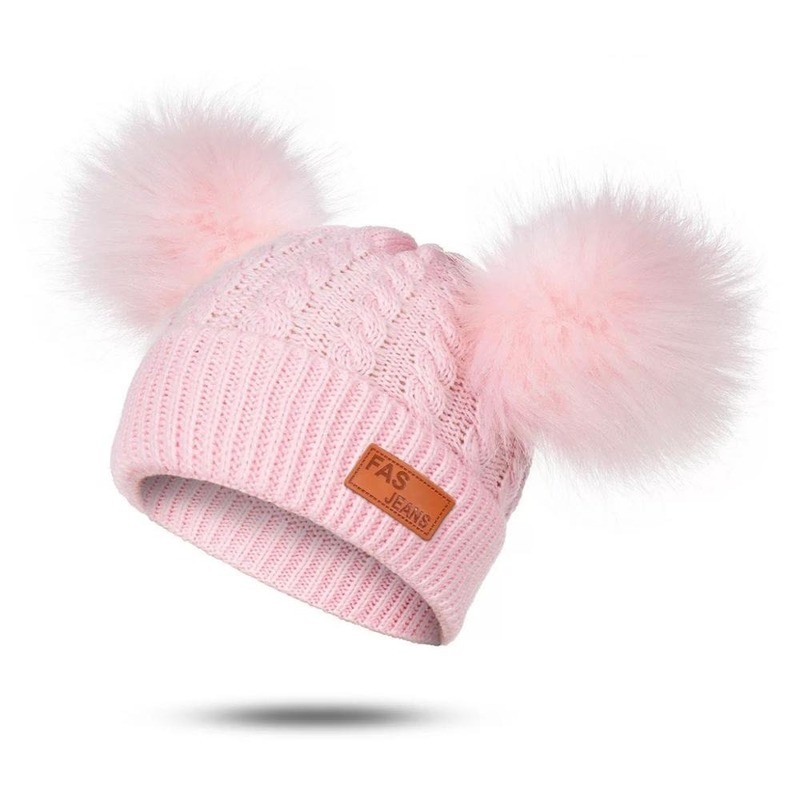 New Newborn Baby Kids Girls Boys Hat Scarf Winter Warm Knit Hat Furry Balls Pompom Solid Warm Cute Lovely Beanie Hat Gift Set