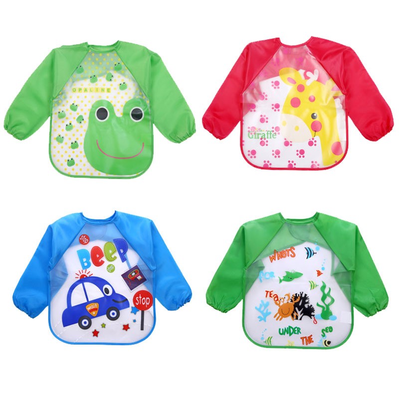 Baby Bandana Bibs Cute Cartoon Colorful Bibs Waterproof Infant Eating Children Sketch Long Sleeve Apron Baby Self Feeding Bib