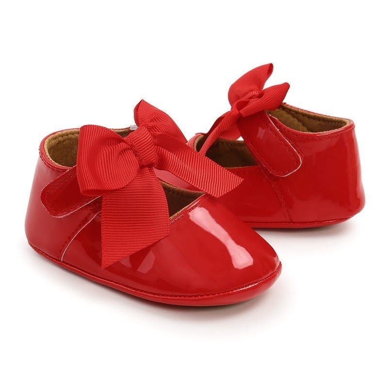 Newborn Baby Shoes Baby Boy Girl Shoes Girl Classic Bowknot Rubber Sole Anti-slip PU Leather Dress Shoes First Walker Toddler Crib Shoes