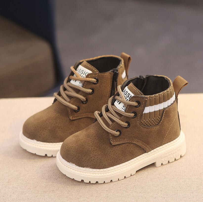 Autumn Winter Children's Shoes Martin Boots Boys Shoes Soft Leather Anti-slip Girls Shoes 21-30 Running Sneakers