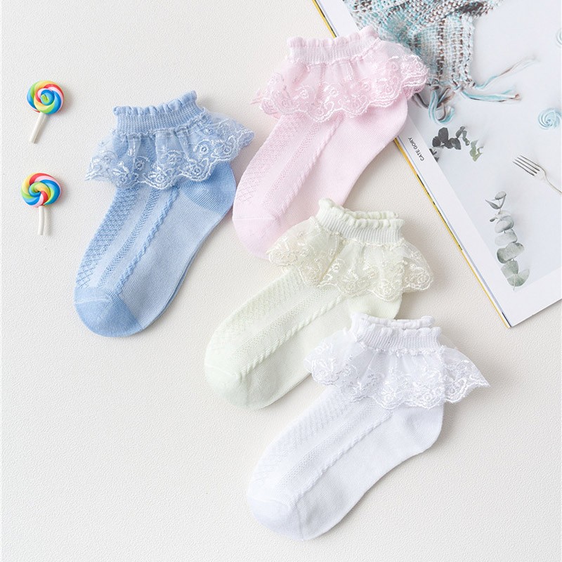 10pairs/lot Baby Girls Kids Lace Ruffle Socks Princess Mesh Children Ankle Short Breathable Cotton White Pink Blue Toddler Sock