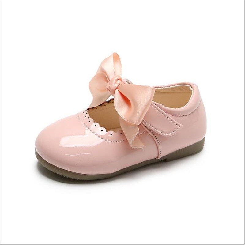 Newest Spring Autumn Baby Girls Fashion Patent Leather Big Bow Princess Mary Janes Party Shoes Solid Color Student Flat Shoes