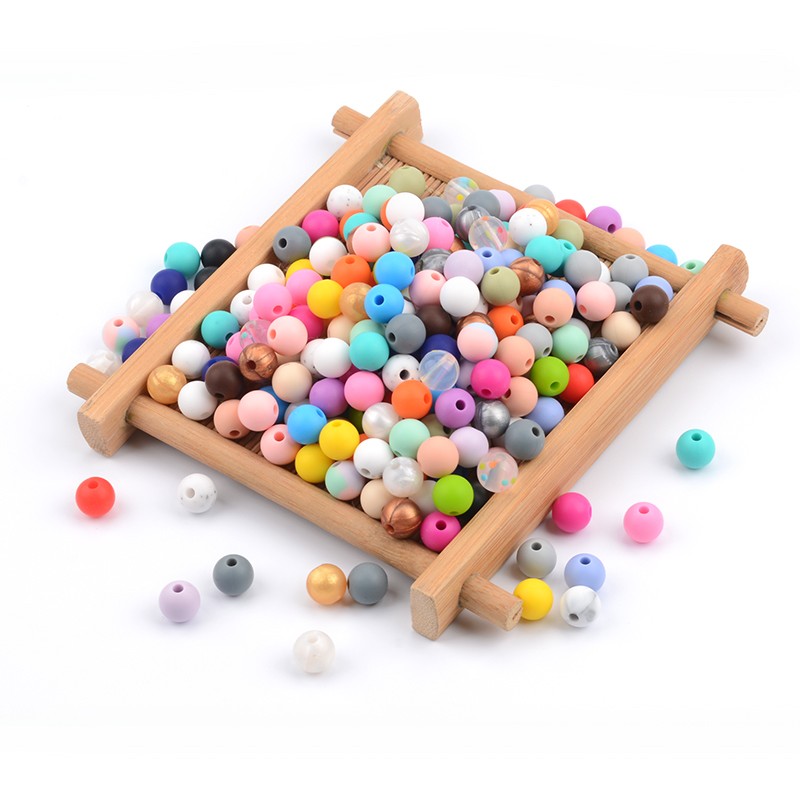 LOVKA 100pcs/lot 9mm Silicone Loose Beads Teether Beads BPA Free Food Grade Baby Teether Chew for DIY Jewelry Necklace Making