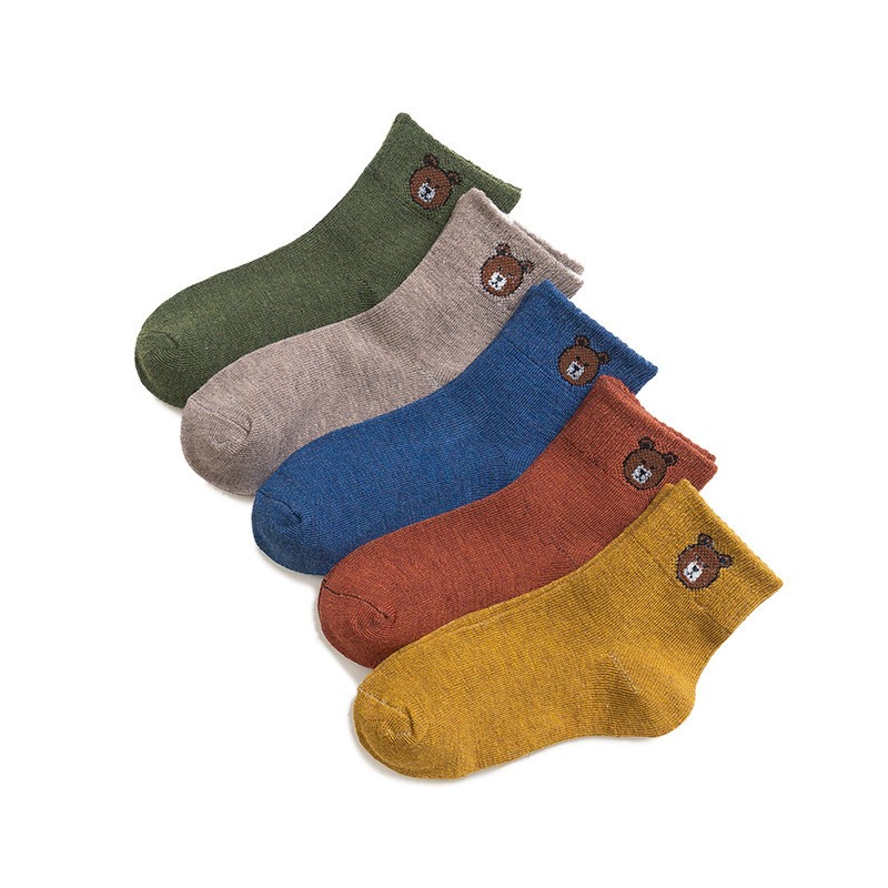 5pairs/lot 2022 Kids Boys Autumn Girl Socks Cotton Winter Cartoon Bear Baby Breathable Keep Warm Floor Anti-slip Girls Sock