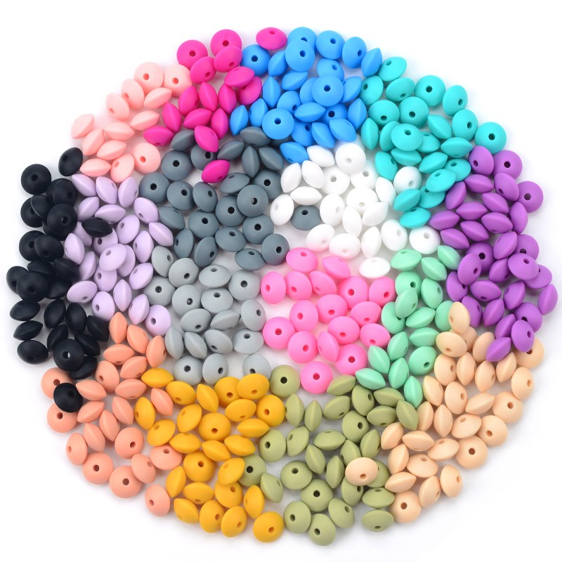 LOVKA 12mm 50pcs/lot Silicone Lentil Round Beads Teething Baby Teether Chew BPA Free DIY Chain Pacifier Food Grade Silicone