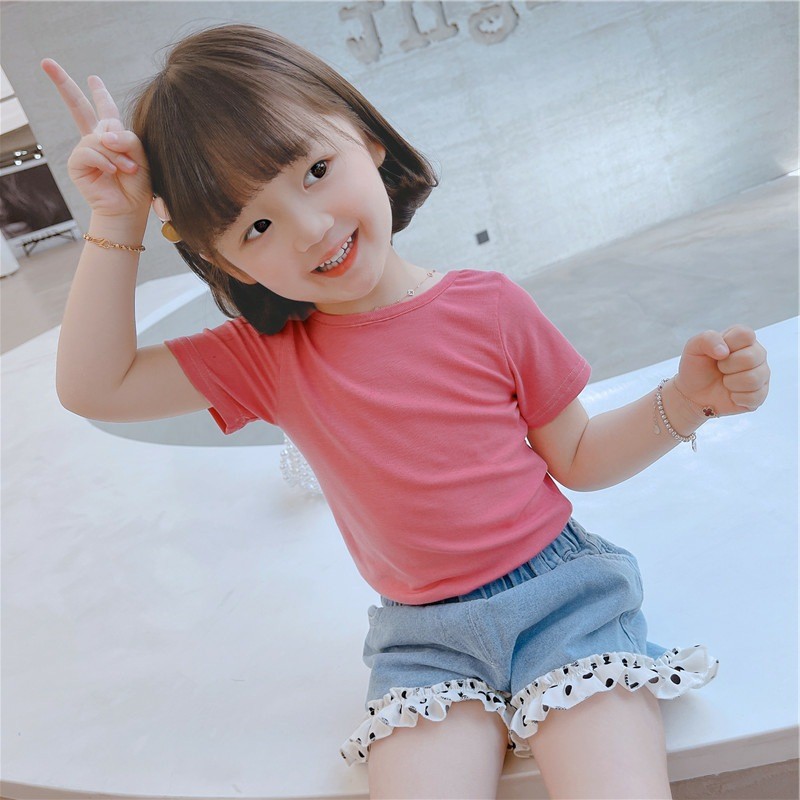 Children T-shirt for Girls Clothes Short Sleeve Back Bow-knot Baby Shirt Cotton 2022 Summer Solid Kids Clothes