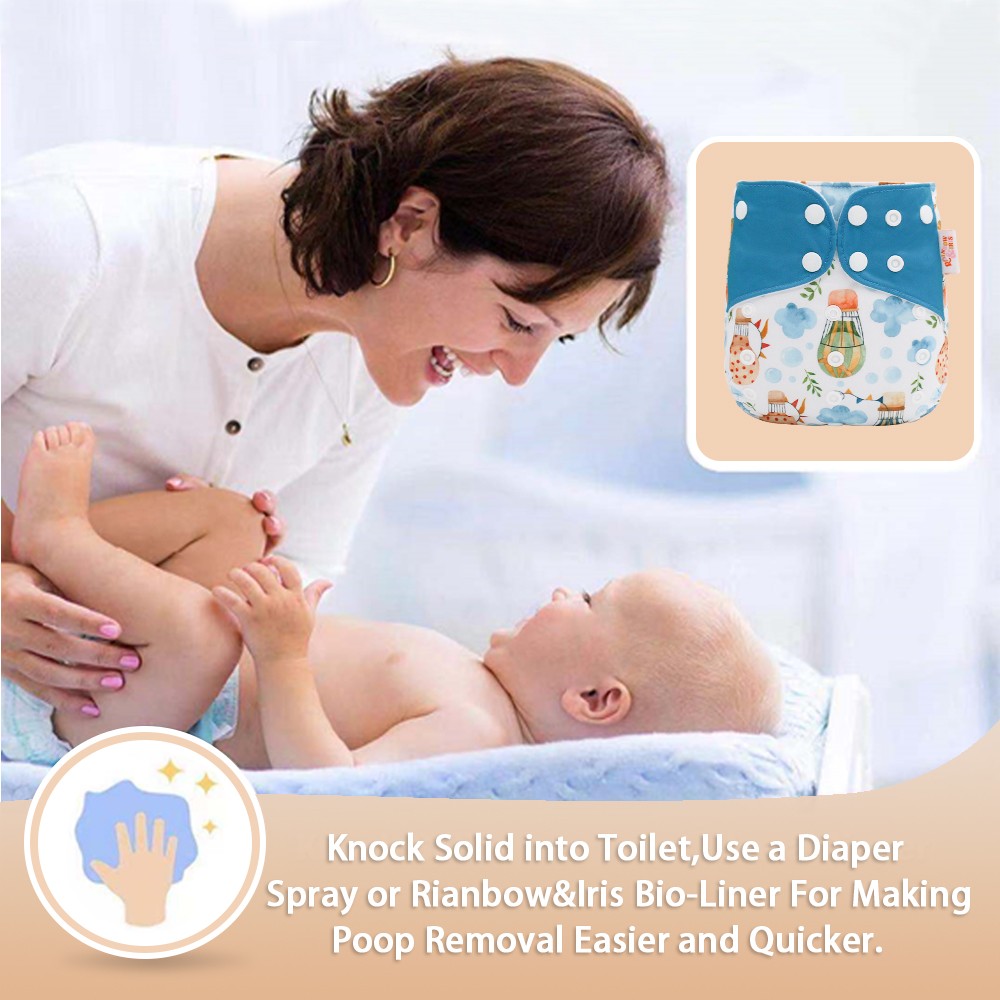 rainbow and iris 4pcs pack waterproof reusable washable baby cloth diapers fit 3-15kg one size fit all