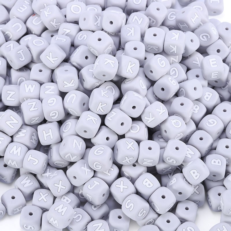 Coskiss 20pcs Baby Teether Beads Gray Silicone Letter Beads Silicone Beads Baby Teething Chew Pendant Beads DIY