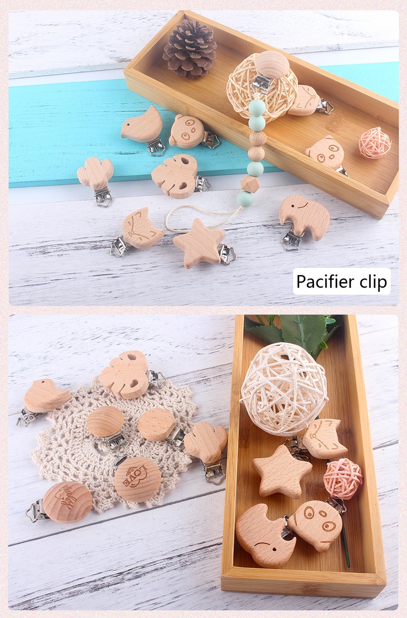 Beech Wood Pacifier Clips Teething Grasping Toy Suspender Magic Clips DIY Pacifier Clips Soother Holder Clamp Accessories