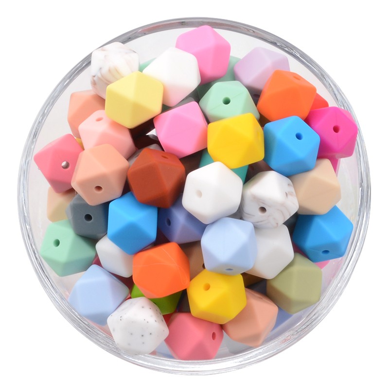 LOFCA10pcs 14mm Small Hexagon Silicone Beads Baby Teether BPA Free DIY Necklace Pacifier Chain Baby Teething Infant Care