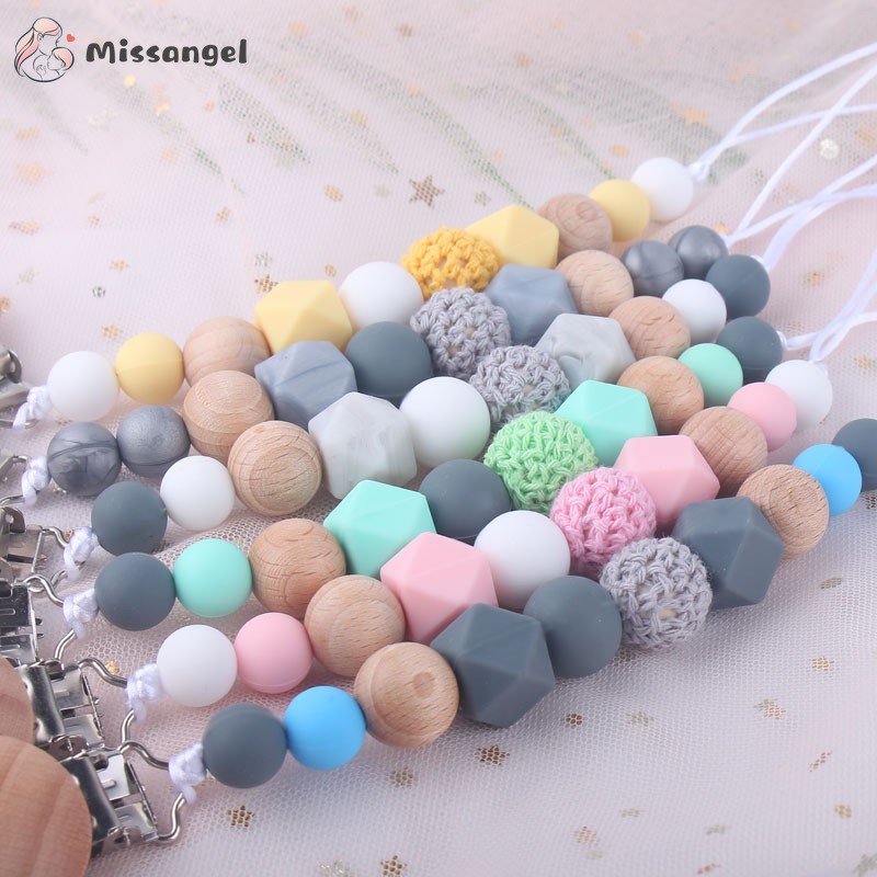 Pacifier Clip Baby Girls Silicone Teething Beads Paci Holder Clips Soothie Teether Toy Chewbeads Birthday Baby Shower Gift 2022