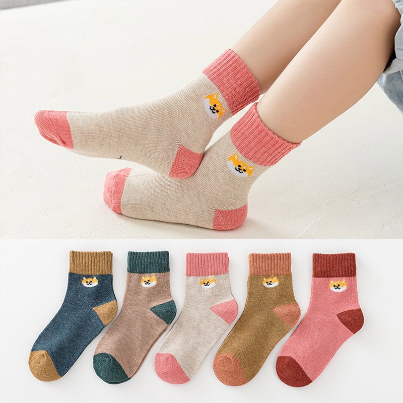 Autumn Winter Cotton Thicken Socks For Kids Cute Cartoon Happy Boy Striped Socks 5 Pairs Infant Baby Girls Socks 1-12 Years