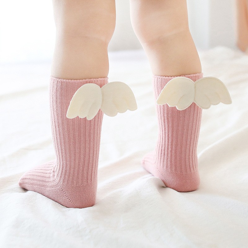 Baby Girls Socks Cute Angel Wings Knee High Socks Princess White Non-slip Socks For 0-3 Years Newborn Baby Socks