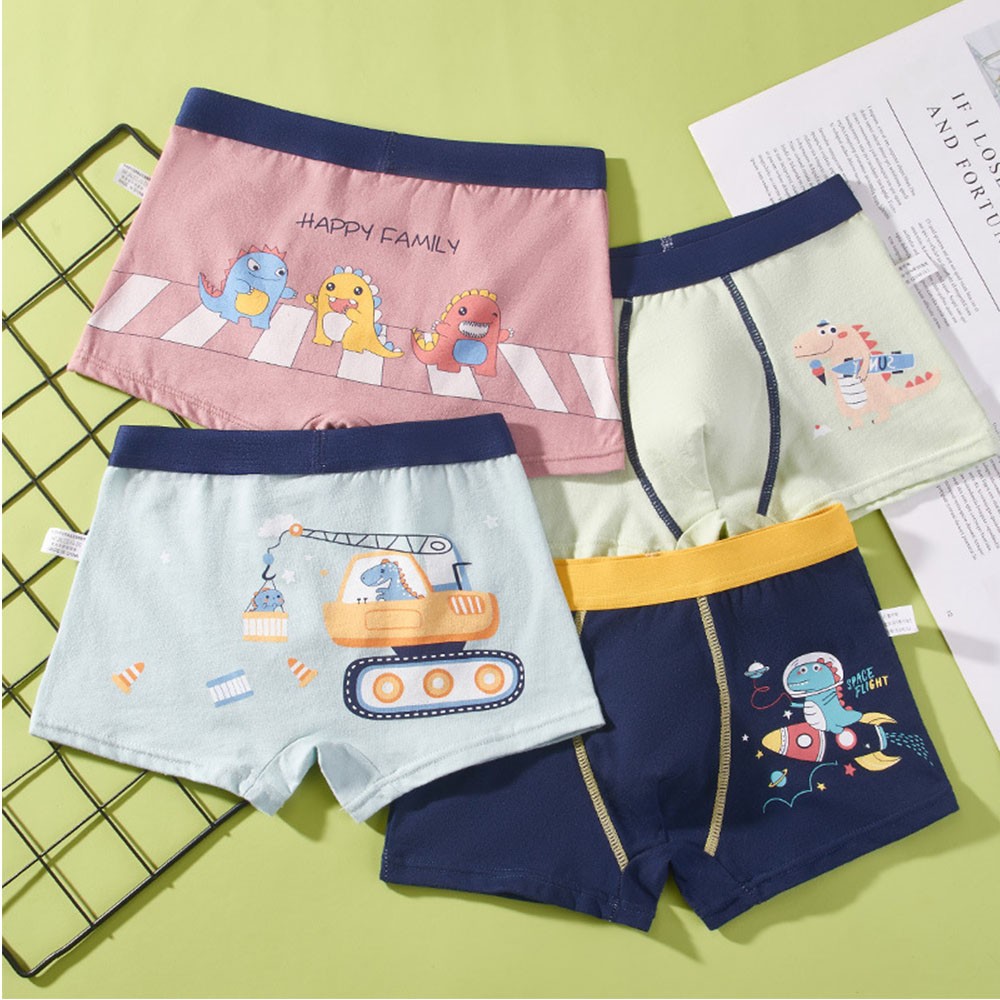 Children's Underwear Kids Cartoon Cotton Shorts Underpants Boys Panties Car Penguin Pattern 4 Piece Set