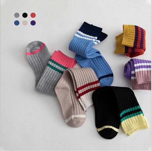 3 pairs 1-8 years old 2021 spring and summer new parallel stripes striped kids middle tube children's socks